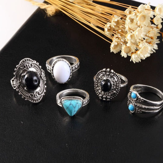 Alloy Turquoise 5-Piece Ring Set