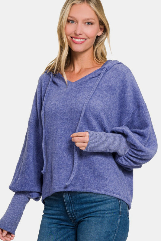 Zenana Brushed Hacci Drop Shoulder Cropped Hoodie