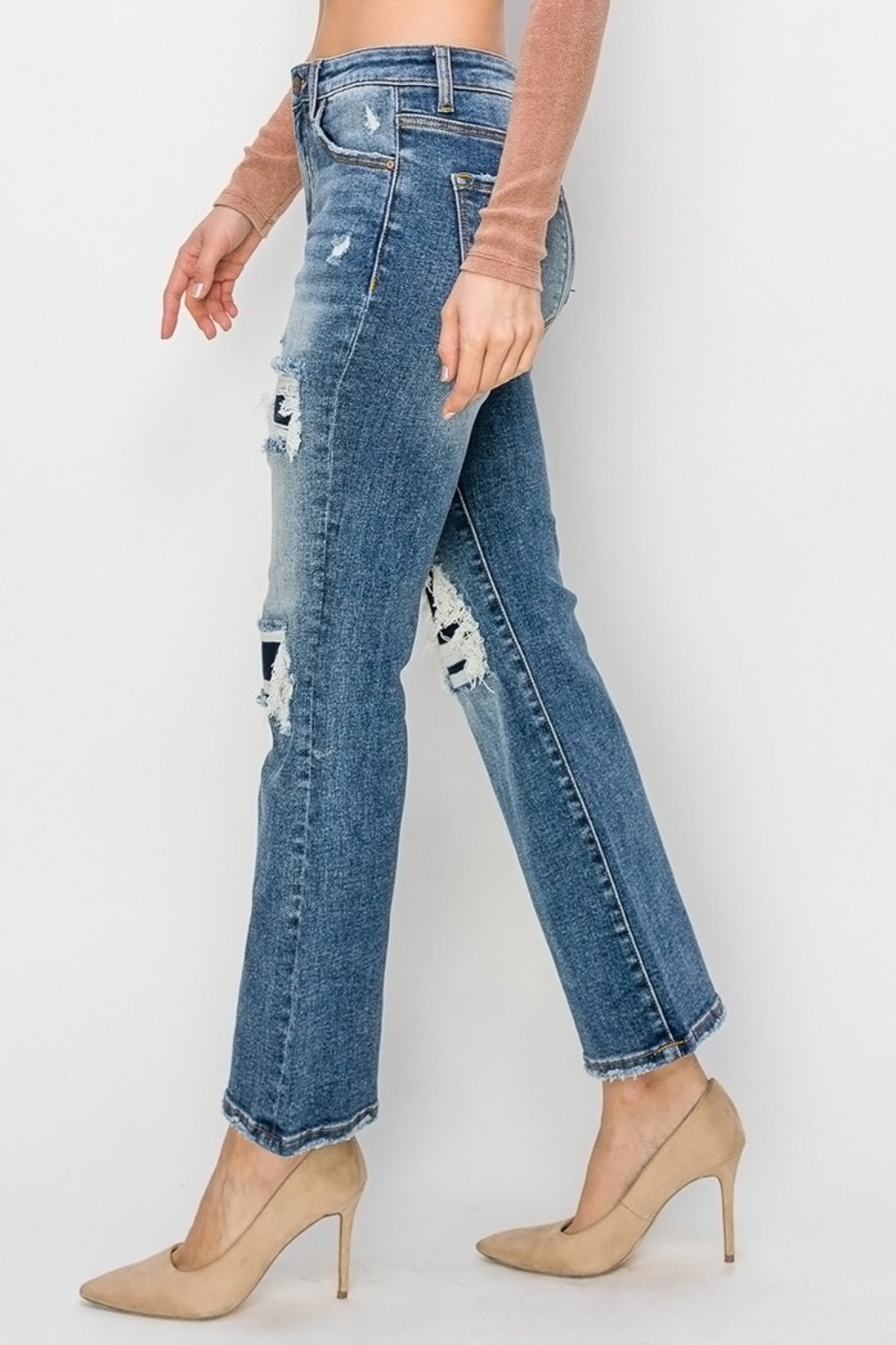 Risen Full Size High Rise Distressed Ankle Flare Jeans