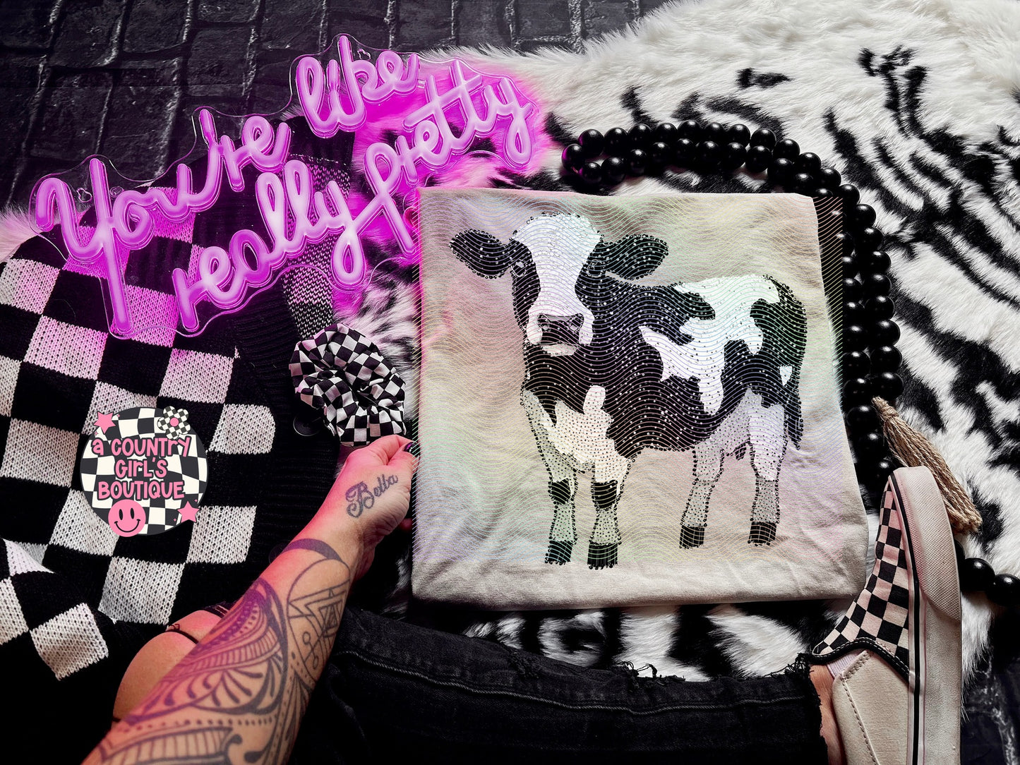 Faux Rhinestone Cow