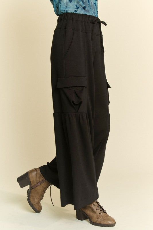 Davi & Dani Drawstring Ruched Detail Wide Leg Pants