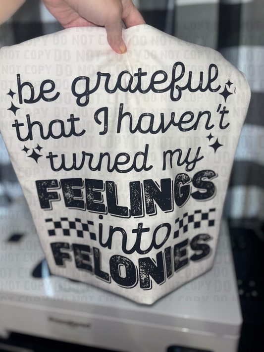 Be grateful that I haven’t turned my feelings into felonies t-shirt or Sweatshirt