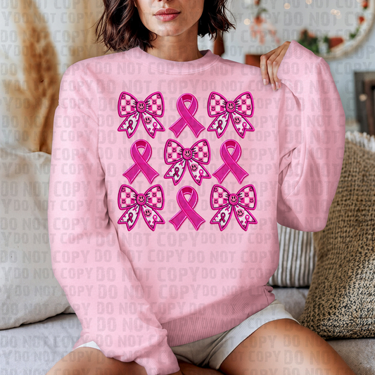 Breast Cancer Coquette Bows Long Sleeve or Crewneck