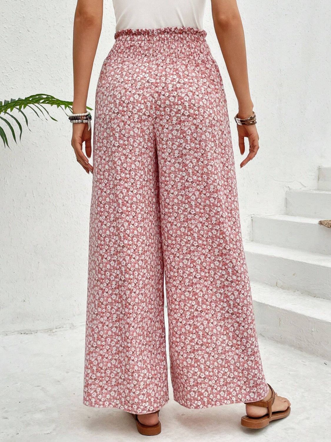 Tied Printed Wide Leg Pants