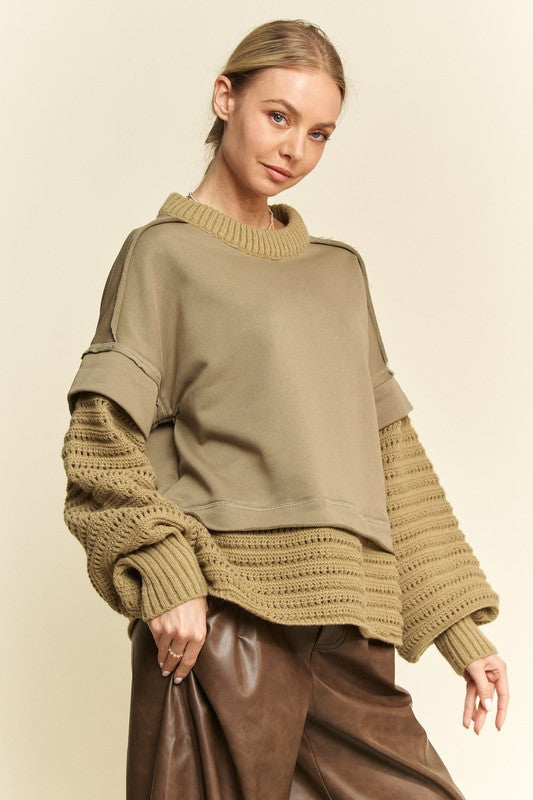 Davi & Dani Faux Layered Round Neck Sweater