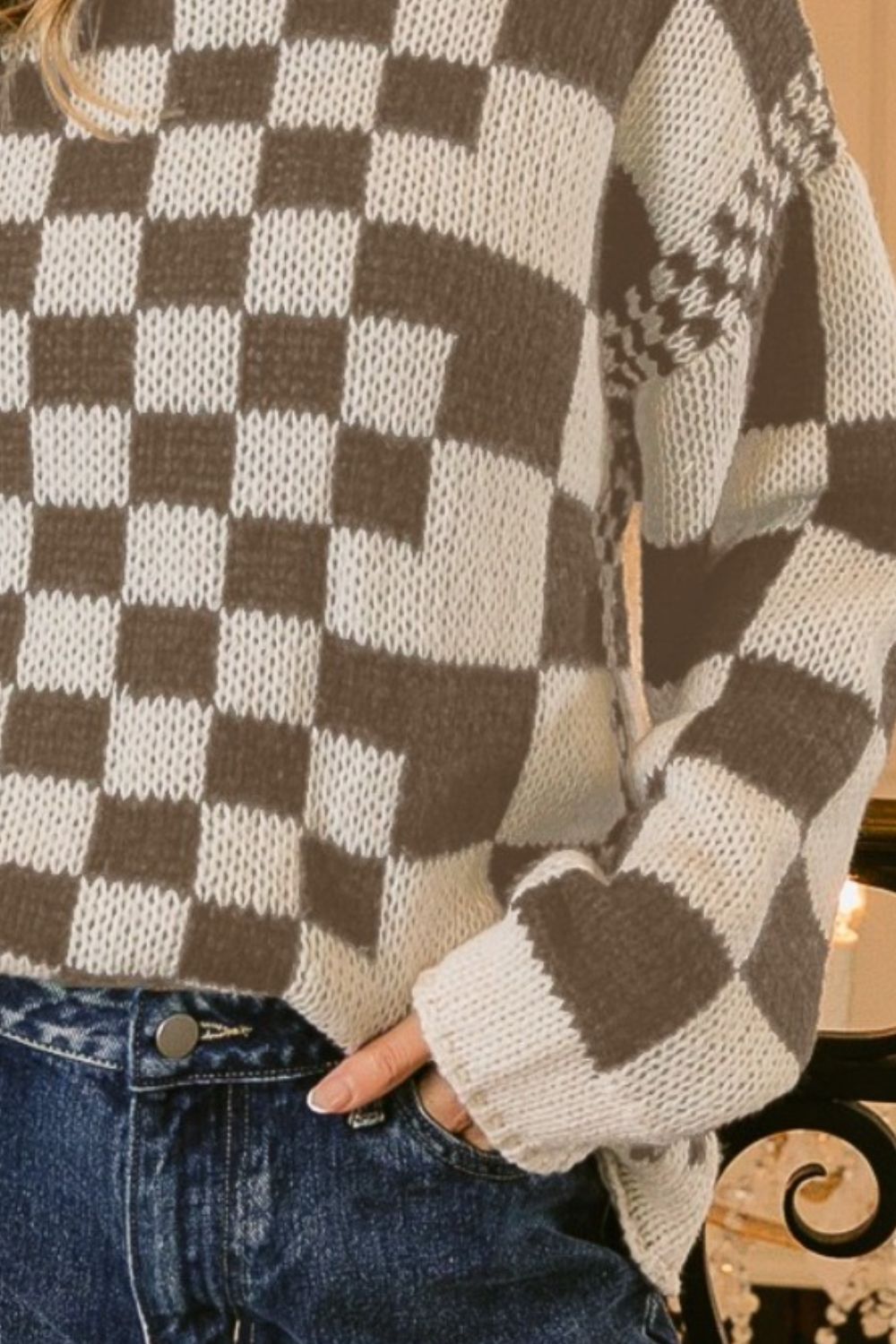 BiBi Checkered Contrast Chunky Sweater